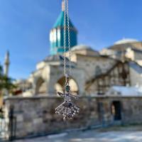  Gümüş Tasarım Taşlı Semazen Derviş Mevlana Figürlü Bayan Kolye Takı