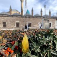 Gümüş Tasarım Damla oval Kehribar taşlı Bayan Kolye takı