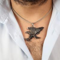 Gümüş Tasarım Kartal Figürlü Oksitli Erkek Kolye takı