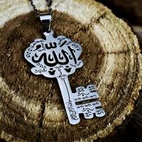Gümüş Anahtar Figürlü Besmele Allah Yazılı Bayan Madalyon Kolye