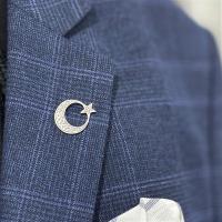 Gümüş Ayyıldız Bayrak Figürlü Erkek Bayan Rozet Yaka İğnesi Takı