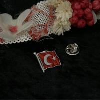 Gümüş Ayyıldız Bayrak Figürlü Erkek Bayan Rozet Yaka İğnesi