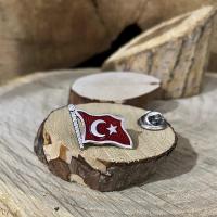 Gümüş Ayyıldız Bayrak Figürlü Erkek Bayan Rozet Yaka İğnesi