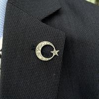 Gümüş Ayyıldız Bayrak Kelimei Tevhit Erkek Bayan Rozet Yaka İğnesi