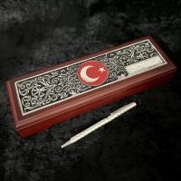 Gümüş Ayyıldız işlemeli Hediyelik Kalem Kutu