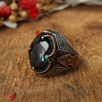 Gümüş Faset Kesim Mistik Topaz Taşlı Erkek Gümüş Yüzük Takı