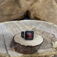Gümüş Kırmızı Garnet Taşlı Ayyıldız Model Erkek Yüzük Takı