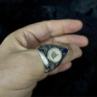 Gümüş Osmanlı Tuğra Figürlü Safir Taşlı Zihgir Erkek Yüzük