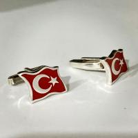Gümüş Özel Tasarım Kırmızı Mineli Ayyıldız Bayrak Manşet Kol Düğmesi