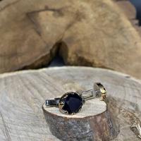 Gümüş Özel Tasarım Safir Taş Oval Model Otantik Manşet Kol Düğmesi
