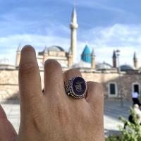 Gümüş Tasarım Akik taşlı semazen derviş Erkek Yüzük Takı