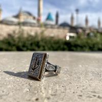 Gümüş Tasarım Arapça Elif Vav Yazılı Trend Erkek Yüzük Takı