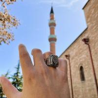 Gümüş Tasarım Ayetel Kürsi yazılı taşlı kapaklı erkek yüzük takı