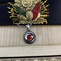 Gümüş Tasarım Ayyıldız Bayrak Figürlü Taşlı Erkek Kolye Takı