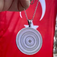 Gümüş Tasarım Besmele Yazılı Dualı Madalyon Trend Bayan Kolye Takı