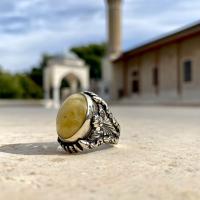Gümüş Tasarım Damla Kehribar Taşlı Erkek Yüzük Takı