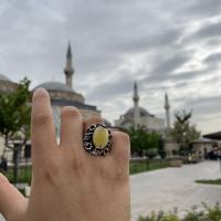 Gümüş Tasarım Damla Kehribar Taşlı Otantik erkek Yüzük Takı