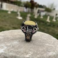 Gümüş Tasarım Damla Kehribar Taşlı Otantik erkek Yüzük Takı