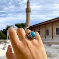 Gümüş Tasarım Doğal Firuze Turkuaz Taşlı Erkek Yüzük Takı