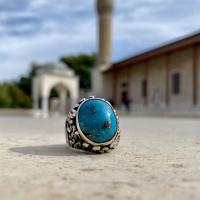 Gümüş Tasarım Doğal Firuze Turkuaz Taşlı Erkek Yüzük Takı