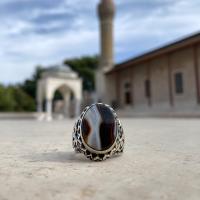 Gümüş Tasarım Doğal Yemen Akik Taşlı Erkek Yüzük Takı