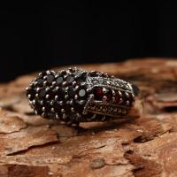 Gümüş Tasarım Garnet Markazit Taşlı Trend Bayan Yüzük Takı