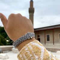 Gümüş Tasarım Hasır işlemeli erkek Bileklik takı