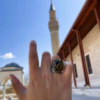 Gümüş Tasarım Kaplangözü Taşlı Süleyman Mührü Trend Erkek Yüzük Takı