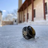 Gümüş Tasarım Kaplangözü Taşlı Süleyman Mührü Trend Erkek Yüzük Takı