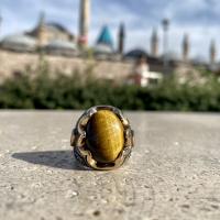 Gümüş Tasarım Kaplangözü Taşlı Trend Erkek Yüzük Takı
