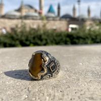 Gümüş Tasarım Kaplangözü Taşlı Trend Erkek Yüzük Takı