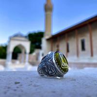 Kehribar Taşlı Mevlana Kavuk Gümüş Yüzük