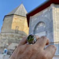 Gümüş Tasarım Kehribar Taşlı Mim Otantik Yüzük Takı