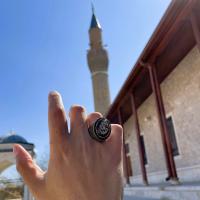 Gümüş Tasarım Kehribar Taşlı,vav harfli dualı Otantik Hiç Yüzük Takı