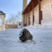 Gümüş Tasarım Kehribar Taşlı,vav harfli dualı Otantik Hiç Yüzük Takı