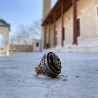 Gümüş Tasarım Kehribar Taşlı,vav harfli dualı Otantik Hiç Yüzük Takı