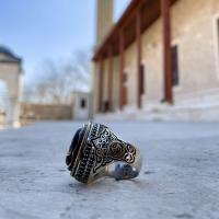 Gümüş Tasarım Kehribar Taşlı,vav harfli dualı Otantik Hiç Yüzük Takı