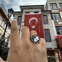 Gümüş Tasarım Kurt Bayrak Üç Hilal Figürlü Erkek Yüzük Takı