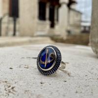 Gümüş Tasarım Lacivert Mineli Elif Vav otantik Bayan Yüzük Takı