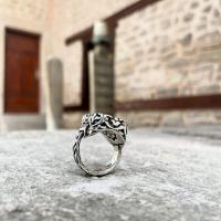 Gümüş Tasarım Ölüm Var yazılı mavi mineli Model Erkek Yüzük Takı