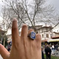 Gümüş Tasarım Ölüm Var yazılı mavi mineli Model Erkek Yüzük Takı