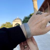 Gümüş Tasarım Oynarlı Yön işlemeli beş sıralı erkek Bileklik takı