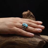 Gümüş Tasarım Paraiba Turmalin Taşlı Trend Erkek Yüzük Takı