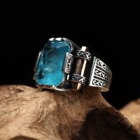Gümüş Tasarım Paraiba Turmalin Taşlı Trend Erkek Yüzük Takı