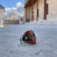 Gümüş Tasarım Taşlı Bayrak Ay Yıldız Erkek Yüzük Takı