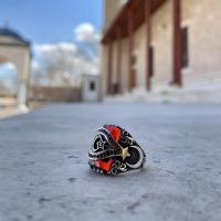 Gümüş Tasarım Taşlı Bayrak Ay Yıldız Erkek Yüzük Takı
