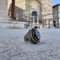 Gümüş Tasarım Taşlı Elif Vav harfli Dua Yazılı Erkek Yüzük Takı