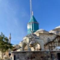 Gümüş Tasarım Taşlı Sarık Sikke Mevlana Figürlü Bayan Kolye Takı