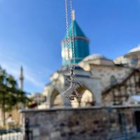 Gümüş Tasarım Taşlı Semazen Derviş Mevlana Figürlü Bayan Kolye Takı