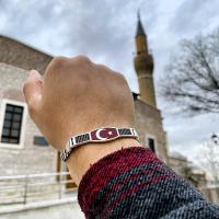 Gümüş Tasarım Trend Bayrak Ayyıldız Figürlü Taşlı Erkek Bileklik Takı